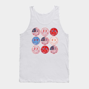 American Smiley Face, Independence Day, Patriotic, 4th Of July, American Women, Retro USA Flag Tank Top